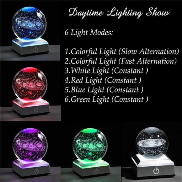 3D Solar System Crystal Ball with LED Colorful Lighting Touch Base, Solar System - Picture 4 of 6